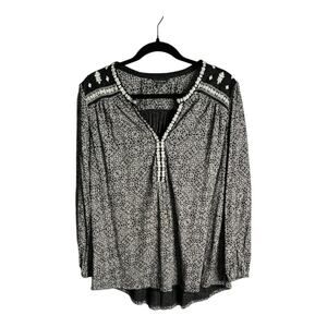 Lucky Brand Black and White Long Sleeve Tunic Embroidery Detail Size 1X